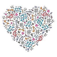 musical notes in the form of a heart icon, love music, hand drawn vector illustration sketch