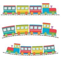 Wooden train with carriages, color vector illustration in flat style.