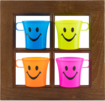 Cups happy in brown wooden png