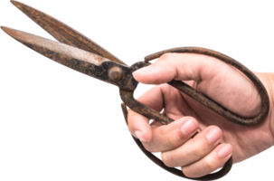 Hand holding old scissors Isolated png
