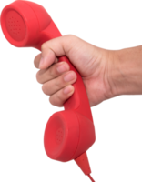 Hand holding red phone urgent call for you isolated png