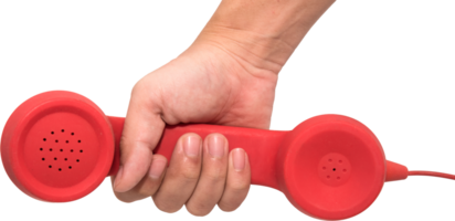 Hand holding red phone urgent call for you isolated png