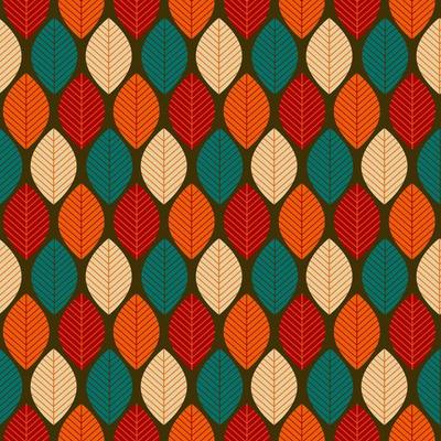 Mid century modern geometric leaves retro 70s seamless pattern. Autumn floral organic background. For home decor, textile, wallpaper and wrapping paper