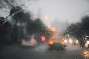 Drizzle on the windshield in the evening. photo