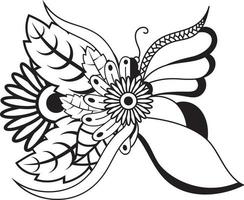 Floral butterfly flowers, butterfly coloring page for kids vector