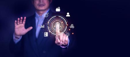 Businessman using mobile smart phone. Business global internet connection application technology and digital marketing, Financial and banking, Digital link tech, big data. photo