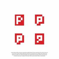 simple concept letter P with pixelate letter P shape logo set template vector