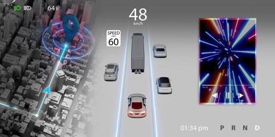 Car display TESLA interface map navigation LED screen user interface ui 3D illustration photo