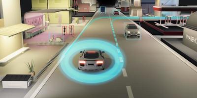 piloto automático coche autónomo vehículo autónomo coche sensor de detección de objetos sin conductor velocímetro digital ugv sistema avanzado de asistencia al conductor ilustración 3d foto