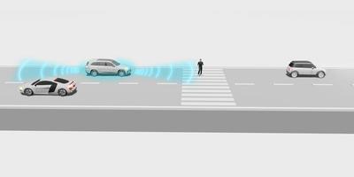 Self-Driving Autopilot Mobileye Drive EV Automatic Emergency Brake System Emergency brake to avoid collision 3D rendering photo