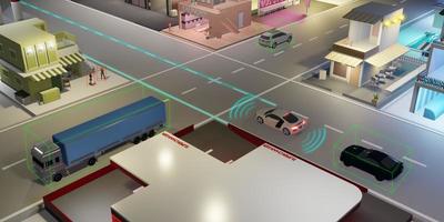 Auto Pilot autonomous car self-driving vehicle car driverless object detection sensor digital speedometer   UGV Advanced driver assistant system  3d illustration photo