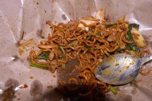 Fried noodles sold on the side of the road in Indonesia. food wrapping paper. photo