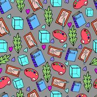 seamless pattern with colored doodles on a gray background vector