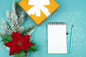 Notepad with handwrittrn 2021 goals for new year. Resolutions list. photo