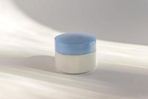 Cosmetic cream, balm jar mockup on white background. Make up product blank container. Body and face care photo