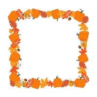 Square Autumn frame. Pumpkins, leaves, berries and acorns. Background for autumn decorative design vector