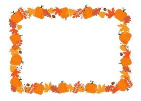 Rectangular Autumn frame. Pumpkins, leaves, berries and acorns. Background for autumn decorative design vector