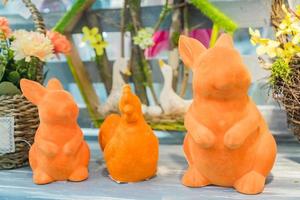 Easter figurines - rabbits and a an on a shop display. photo