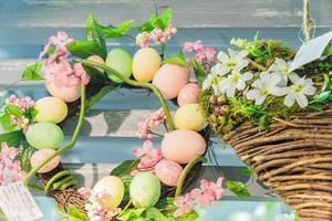 easter door wreath close up. Fesctive door eoration for easter holidays photo