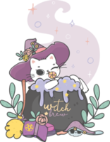 mignon adorable halloween chaton chat sorcière dessin animé griffonnage animal dessin à la main png