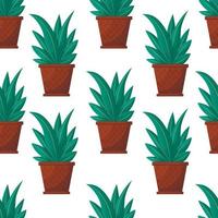 Seamless pattern with a beautiful long green flower in a pot with a gradient isolated on a white background vector