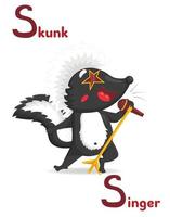 alfabeto latino abc profesiones animales comenzando con letra con s skunk cantante en estilo de dibujos animados. vector