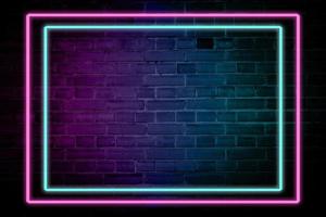marco de efectos de iluminación neón rosa y azul en la pared de ladrillo para la fiesta de fondo o su texto. foto