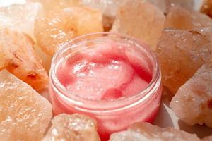 Handmade Sugar pink Scrub With Himalayan Salt. Toiletries, Spa and wellness cosmetics. photo