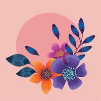 flowers and leafs circle vector