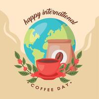 international coffee day lettering vector