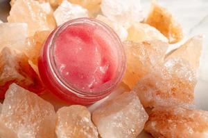 Handmade Sugar pink Scrub With Himalayan Salt. Toiletries, Spa and wellness cosmetics. photo