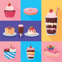 nine sweet desserts vector