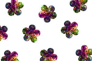 sequin flowers isolated on white background. Party creative concept. pattern photo