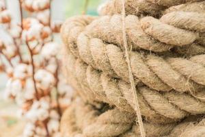 Close up view of twisted rope made of sisal. Background photo