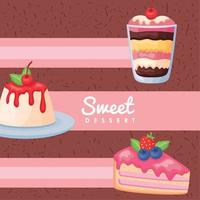 sweet dessert postcard vector