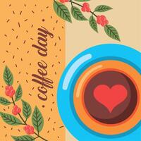 coffee day lettering postcard vector