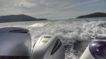 View from the rear of moving speedboat, slow motion, HDR footage video