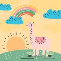 alpaca in landscape doodle vector