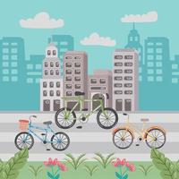 three bicycles on the city vector