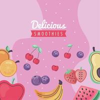 smoothies lettering and fruits vector