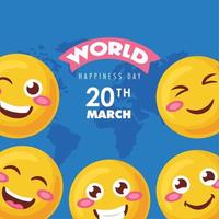 international happiness day lettering postcard vector