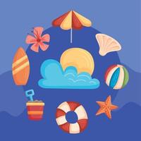 beach vacations set icons vector