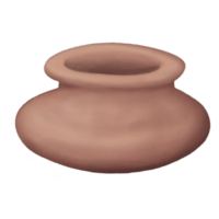 Ancient Pottery has a Low Shape and a Large Mouth in Illustration of Watercolor styles png