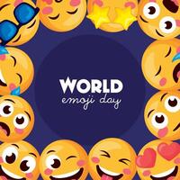 world emoji day lettering frame vector