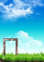 Frame Against Blue Sky And Green Grass photo