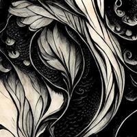 maori tattoo on scroll, line art, ink art, black ink, clean lines, illustration photo