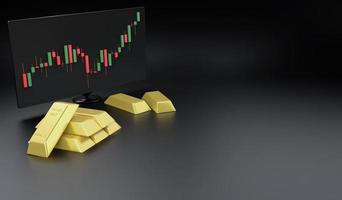 3D rendering gold bar and chart price monitor forex gold trading , 3D illustration gold trading concept photo