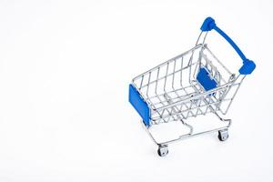 shopping cart, e-commerce, digital commerce, retail on white background. Copy space. photo