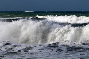 Storm on the Mediterranean Sea in northern Israel. photo