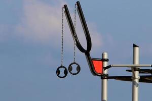 Nahariya Israel August 10, 2020. Sports equipment and equipment in a city park on the seashore. photo